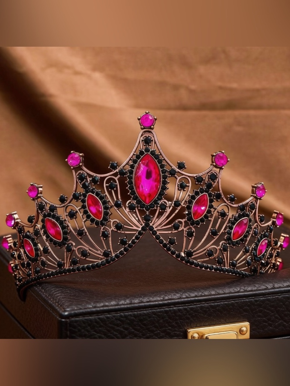 Elegant Pink Gemstone Tiara Crown - Women Accessories